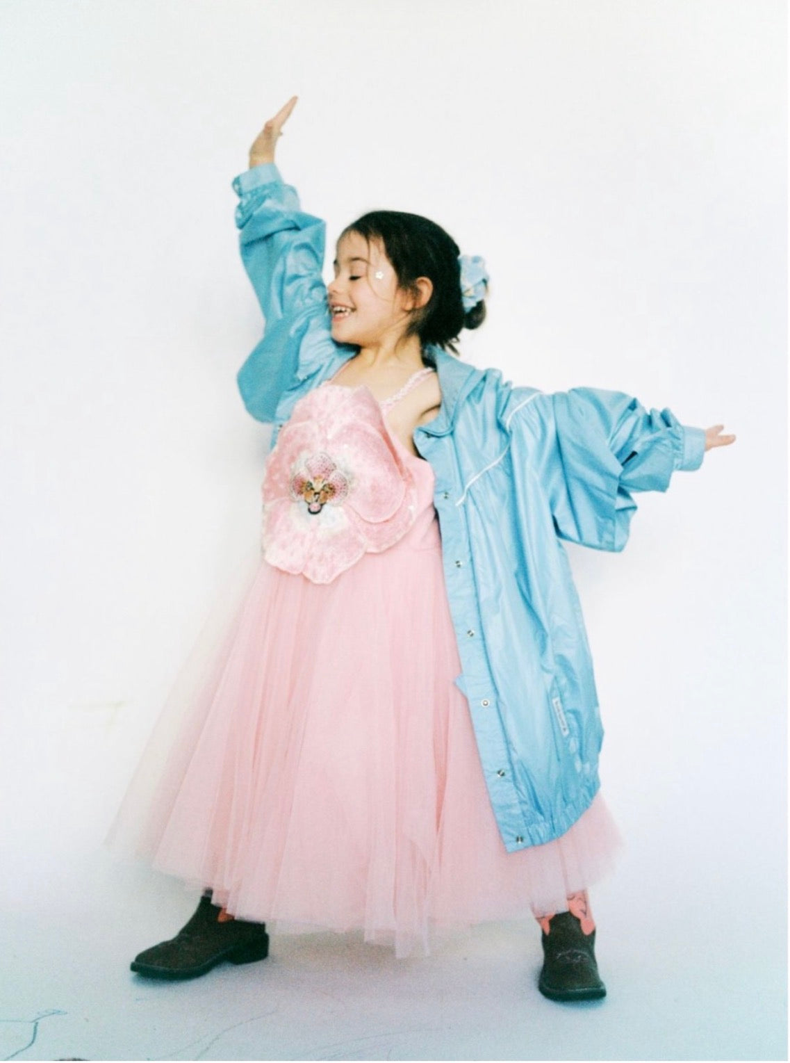 Estella dress with blue denim jacket editorial — Rhyme Kids in Milk Magazine Paris