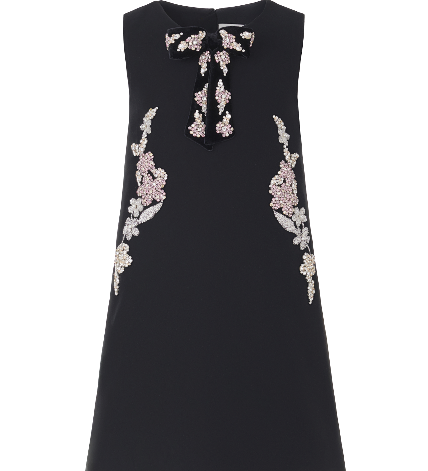 Dune crystal hand-embroidered matte crepe girls dress with silver floral pattern and velvet bow — Château Mystique by Rhyme Kids