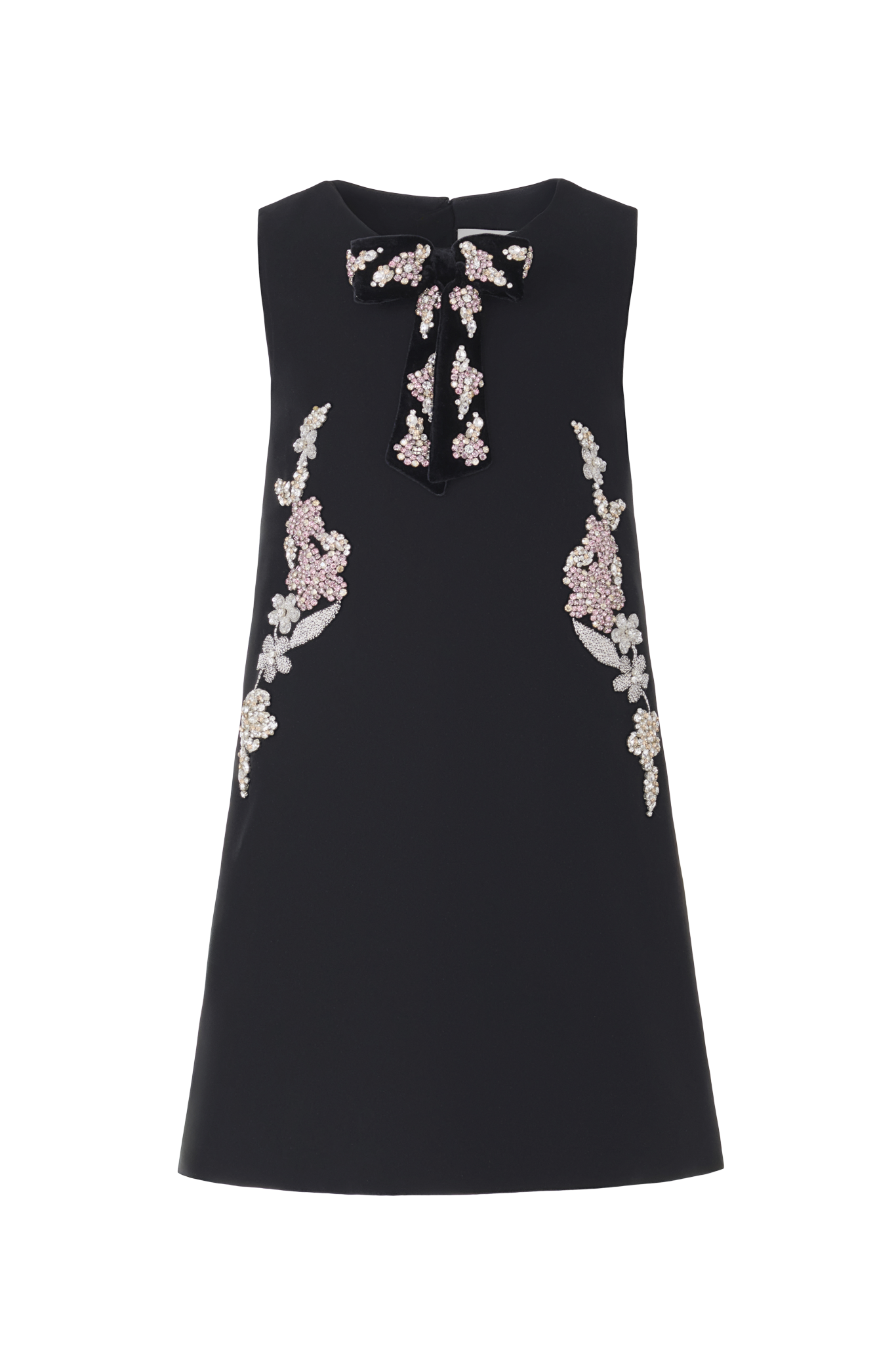 Dune crystal hand-embroidered matte crepe girls dress with silver floral pattern and velvet bow — Château Mystique by Rhyme Kids