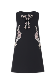 Dune crystal hand-embroidered matte crepe girls dress with silver floral pattern and velvet bow — Château Mystique by Rhyme Kids