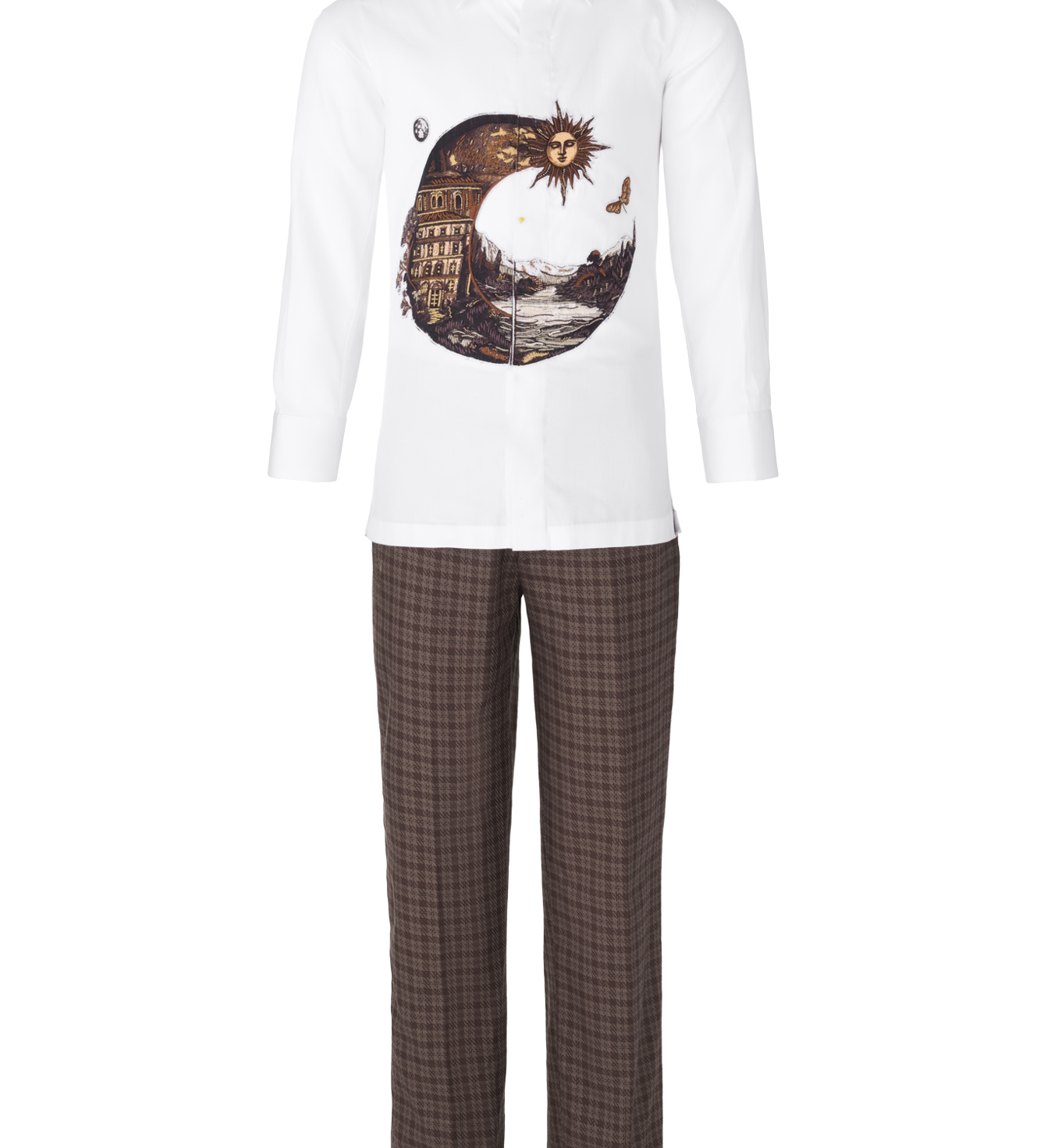 Finley custom vintage moon and mansion print linen boys shirt — Château Mystique by Rhyme Kids