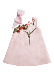 Rhyme Kids - Pink sleeveless girls dress with floral embroidery and matching headband by Rhyme by Rupamani.