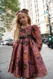 Riley girls silk dress lifestyle photo — luxury children's occasion wear by Rhyme Kids