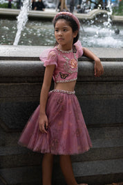 Valerie girls silk set lifestyle photo — luxury children's festive wear by Rhyme Kids