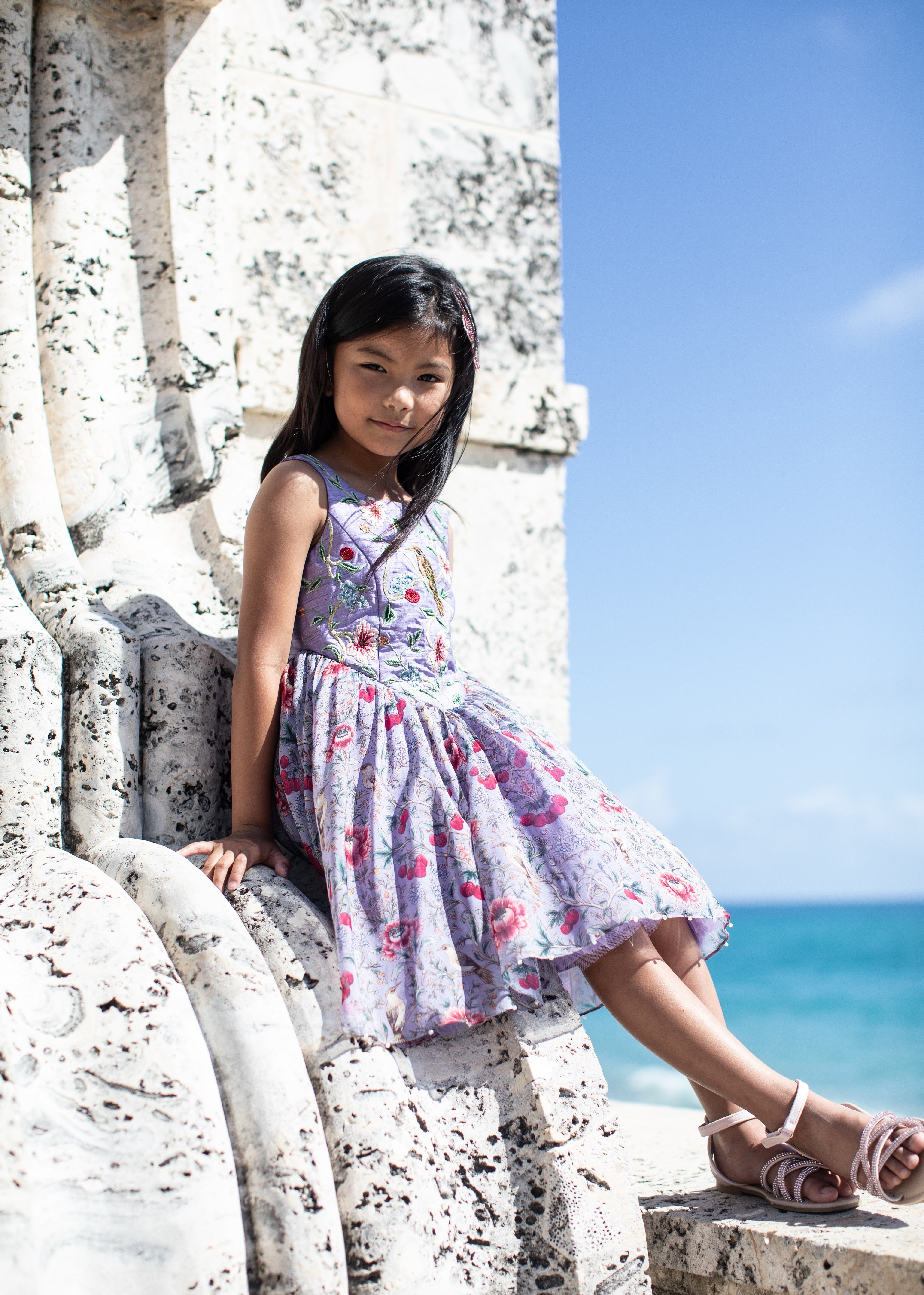 Wren girls dress lifestyle photo — luxury children's occasion wear by Rhyme Kids