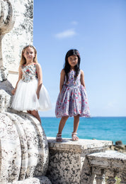 Wren raw silk girls dress — flowing printed silk organza skirt by Rhyme Kids