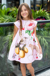 Fraise girls linen dress lifestyle photo — luxury children's festive wear by Rhyme Kids