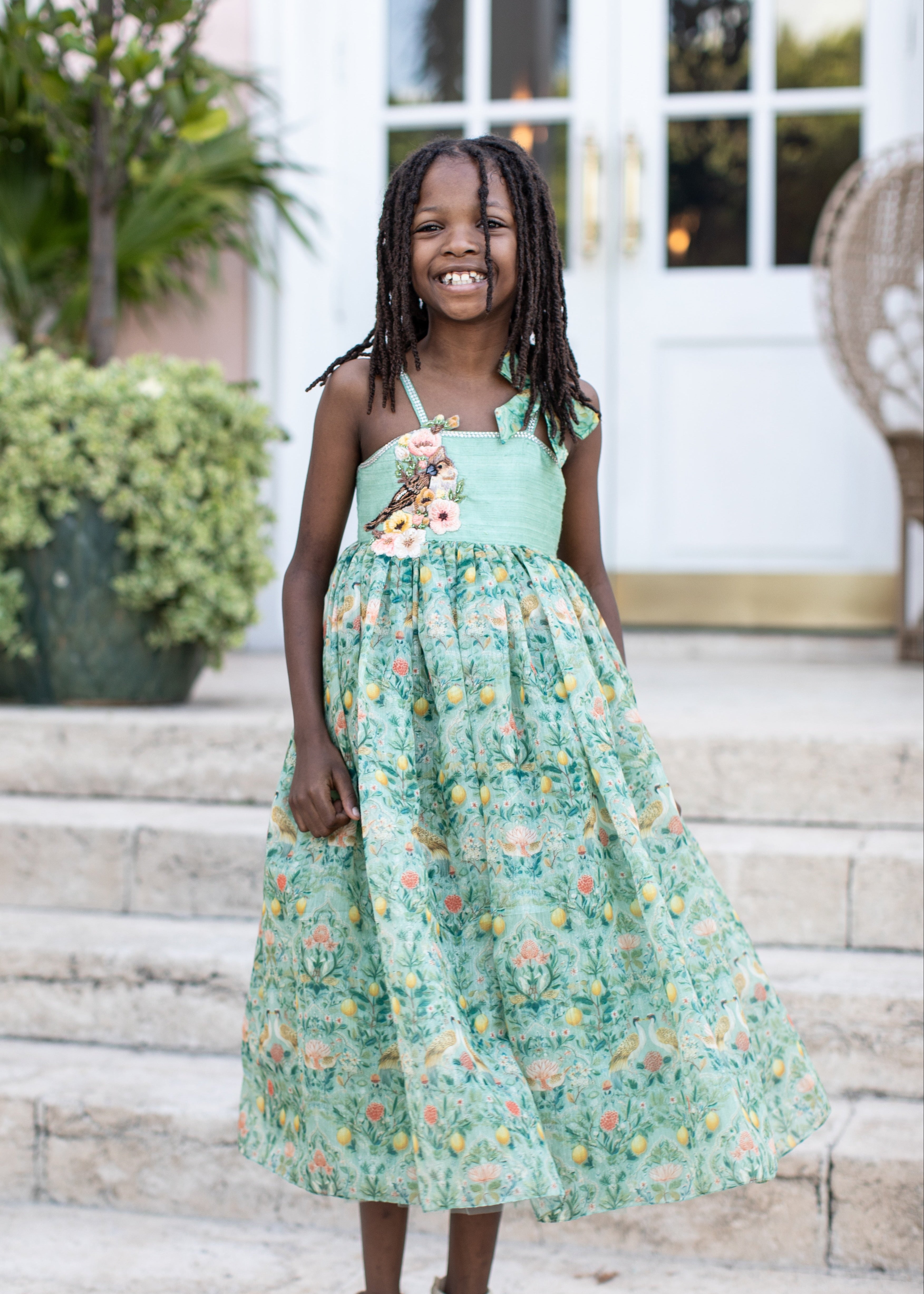 kids silk dress Spring and Summer Floral Print Milk Silk Girls Dress Rylee Faith Designs